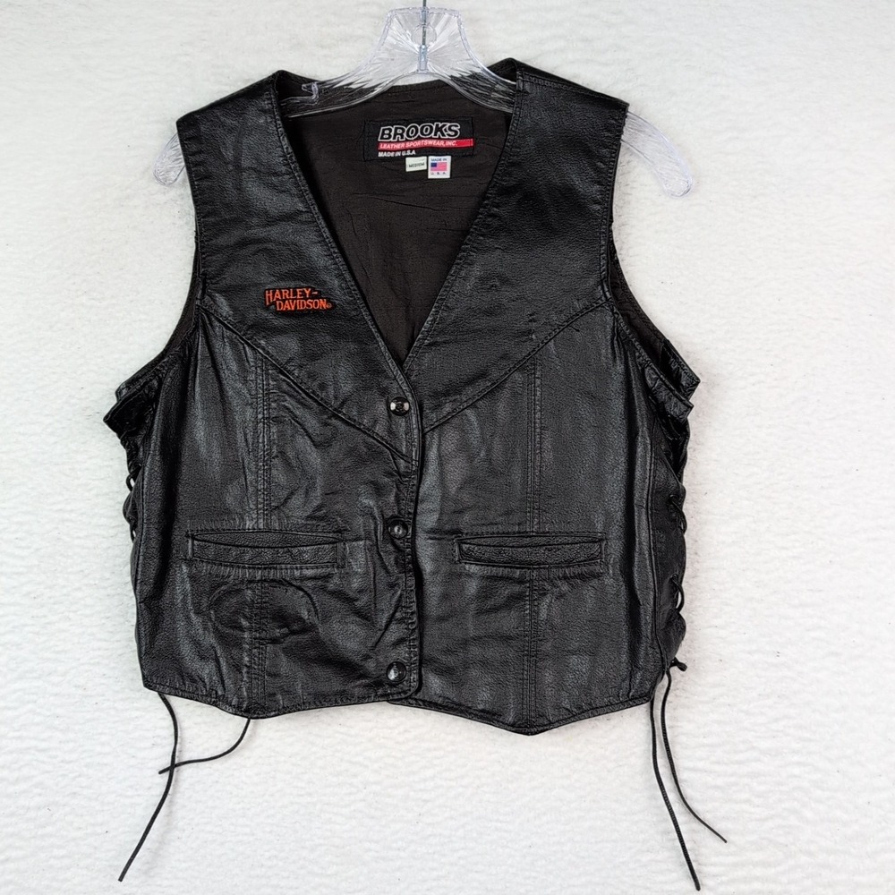 brooks Black leather vest Sz Medium